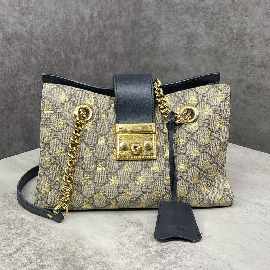 Gucci Padlock GG Supreme Bee phối da đen