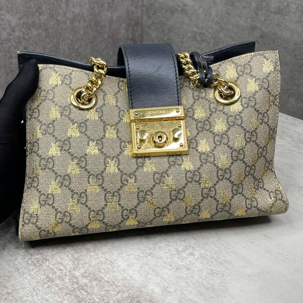 Gucci Padlock GG Supreme Bee phối da đen