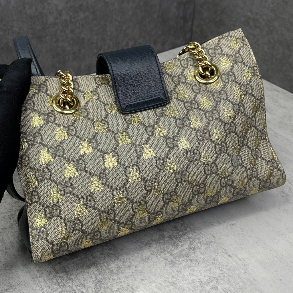 Gucci Padlock GG Supreme Bee phối da đen