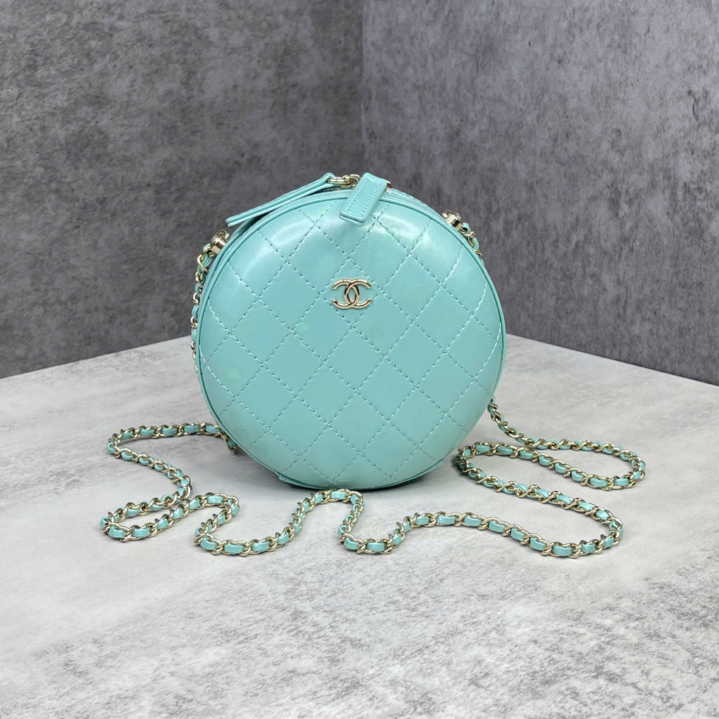 Chanel Round Mini Quilted Leather – Xanh Mint Code 27