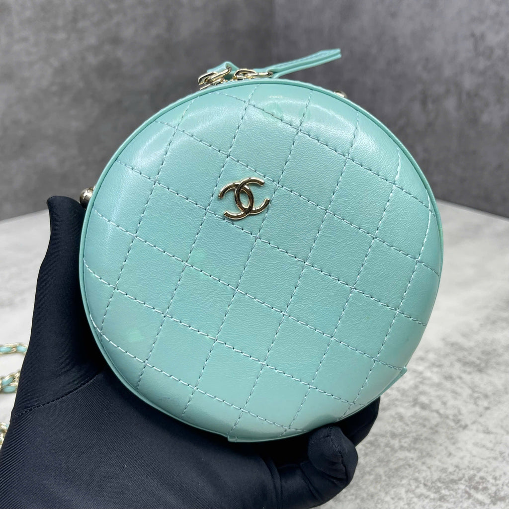 Chanel Round Mini Quilted Leather – Xanh Mint Code 27
