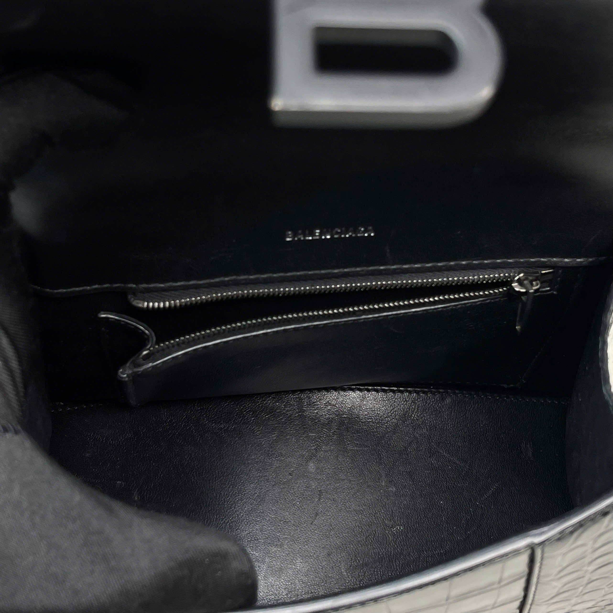 Balenciaga Hourglass Top Handle croc-embossed đen