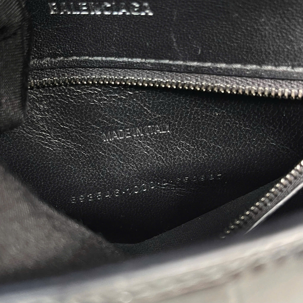 Balenciaga Hourglass Top Handle croc-embossed đen