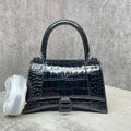 Balenciaga Hourglass Top Handle croc-embossed đen