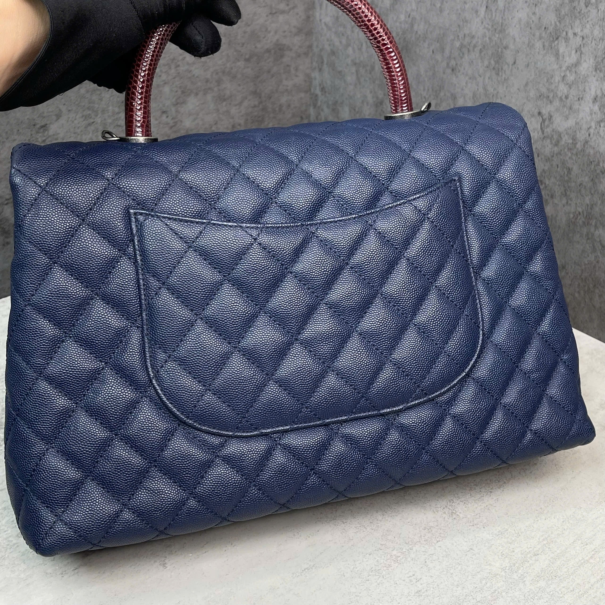 Chanel Coco Caviar xanh navy quai lizzard Code 23 size medium