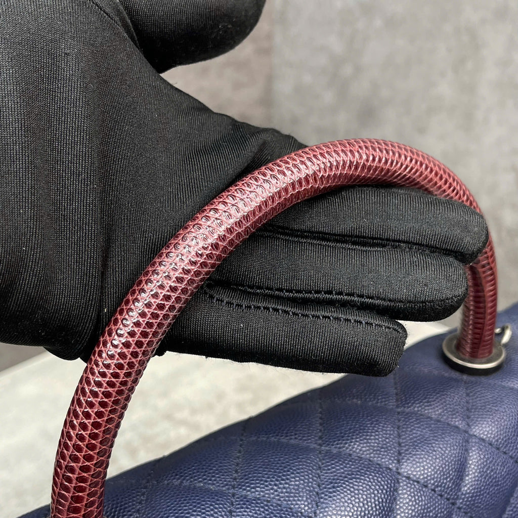 Chanel Coco Caviar xanh navy quai lizzard Code 23 size medium