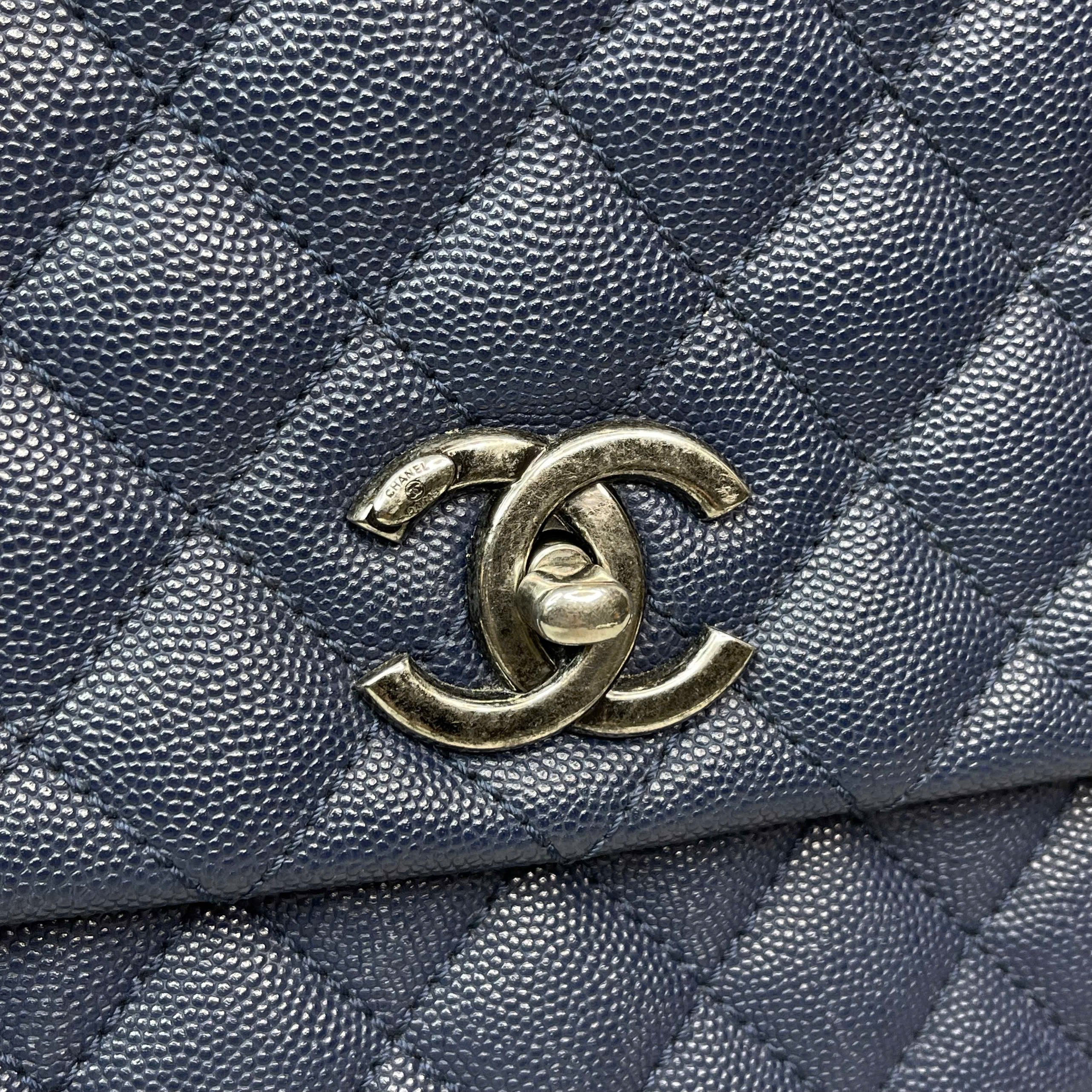 Chanel Coco Caviar xanh navy quai lizzard Code 23 size medium