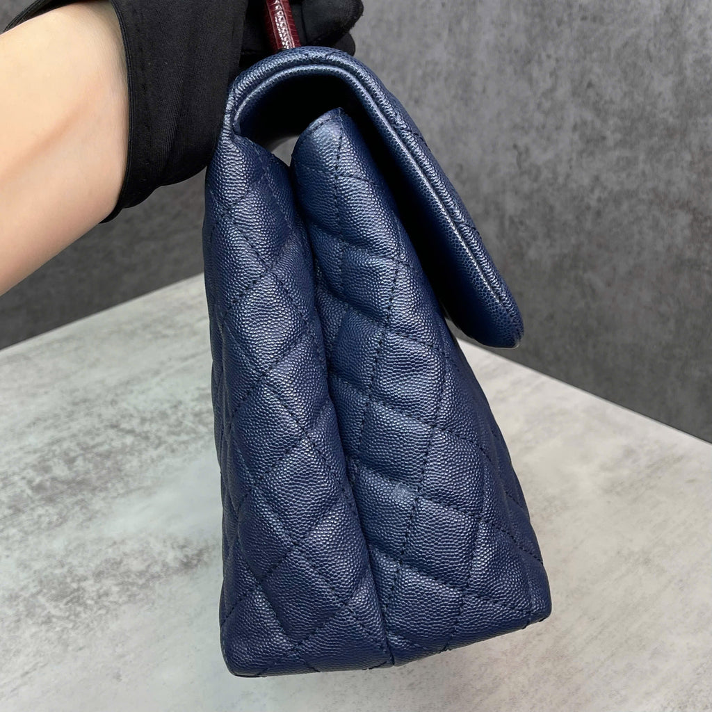 Chanel Coco Caviar xanh navy quai lizzard Code 23 size medium