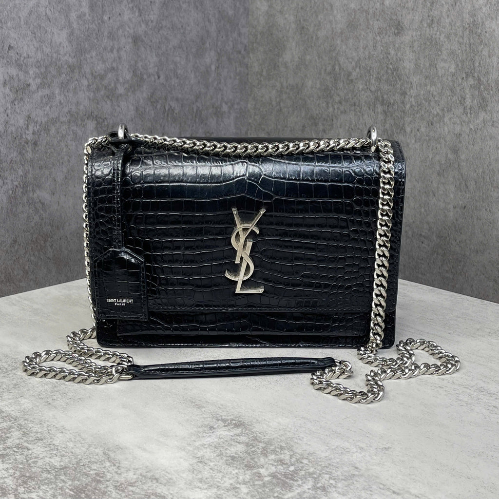 Saint Laurent Sunset Croc Embossed Chain Bag size 22