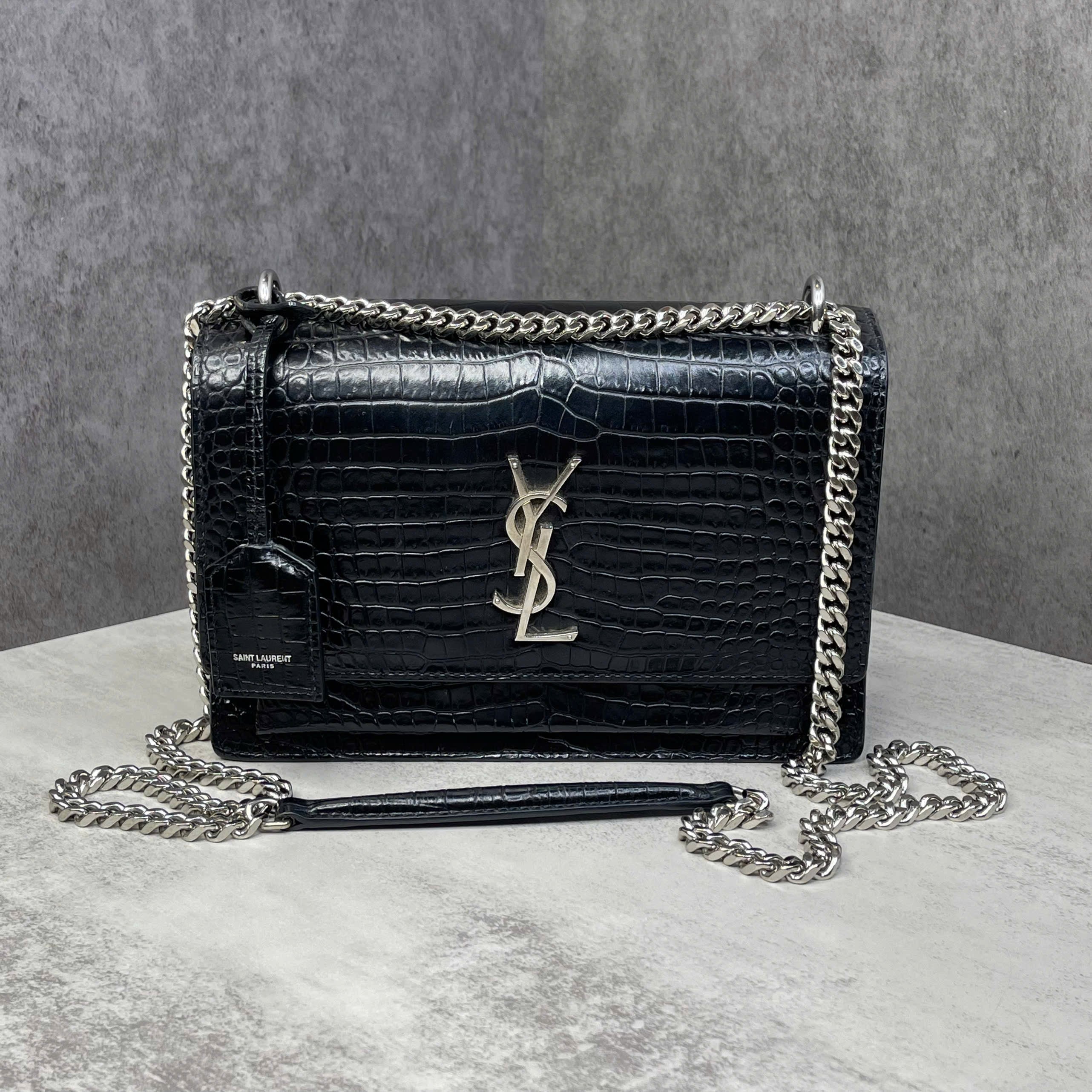 Saint Laurent Sunset Croc Embossed Chain Bag size 22