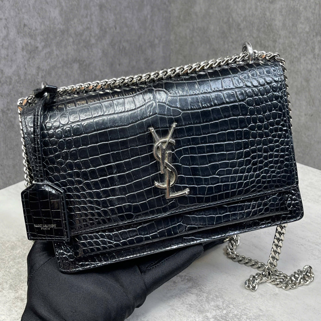 Saint Laurent Sunset Croc Embossed Chain Bag size 22