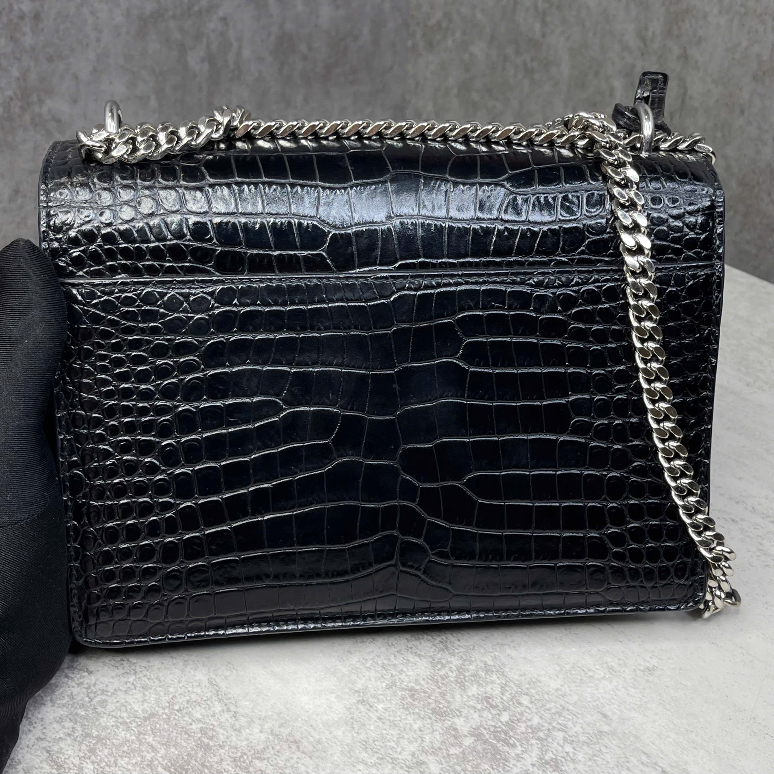 Saint Laurent Sunset Croc Embossed Chain Bag size 22