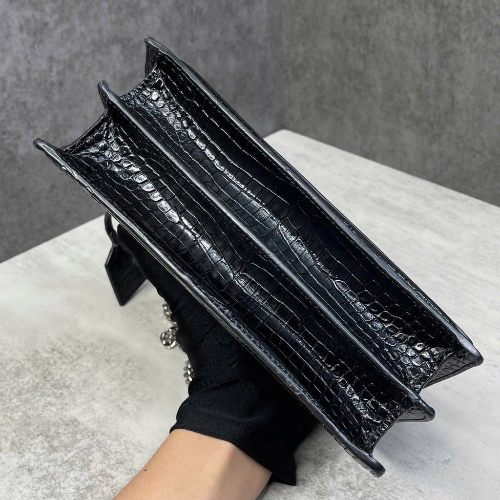 Saint Laurent Sunset Croc Embossed Chain Bag size 22