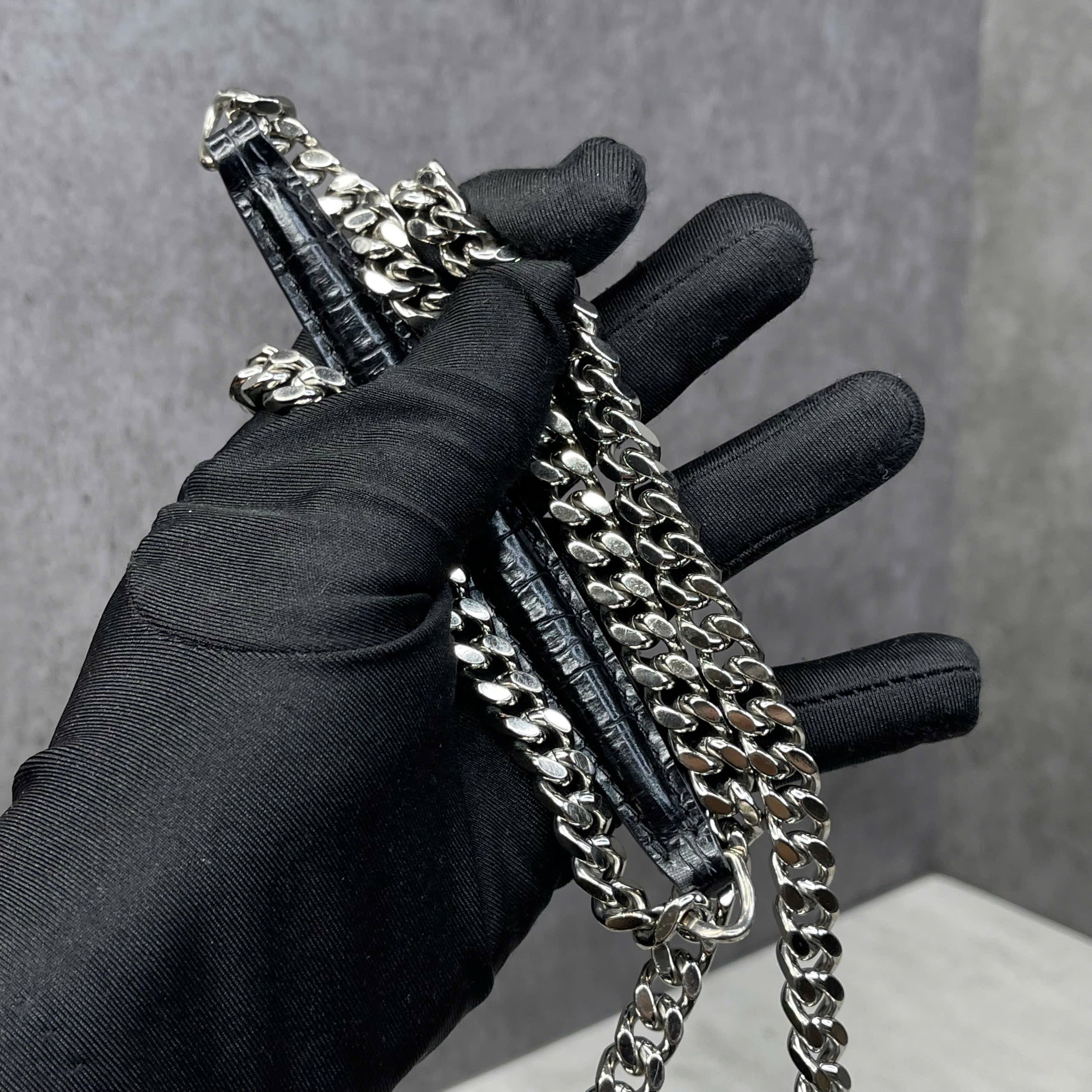 Saint Laurent Sunset Croc Embossed Chain Bag size 22