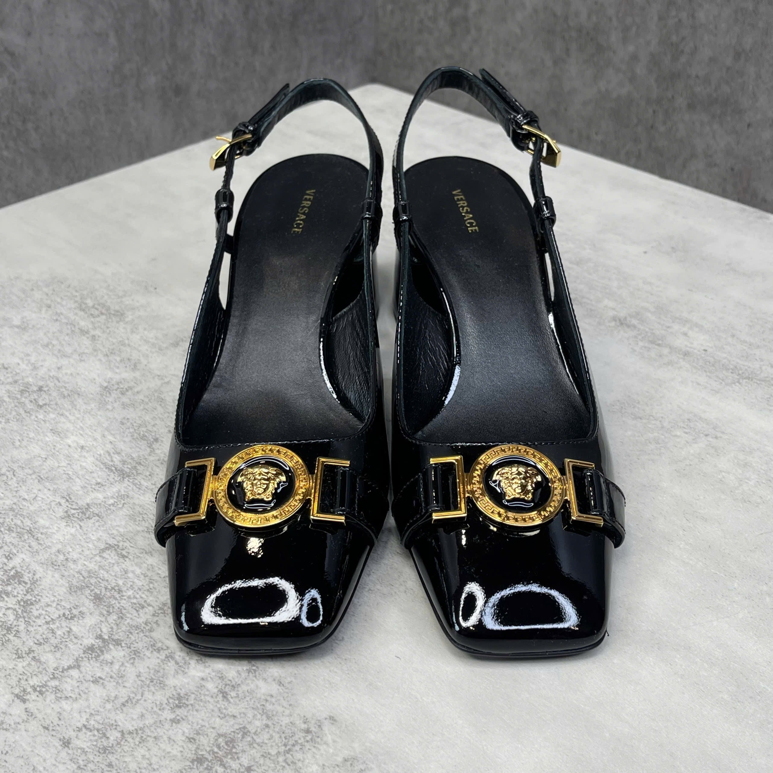 Giày cao gót Versace Medusa Slingback da bóng