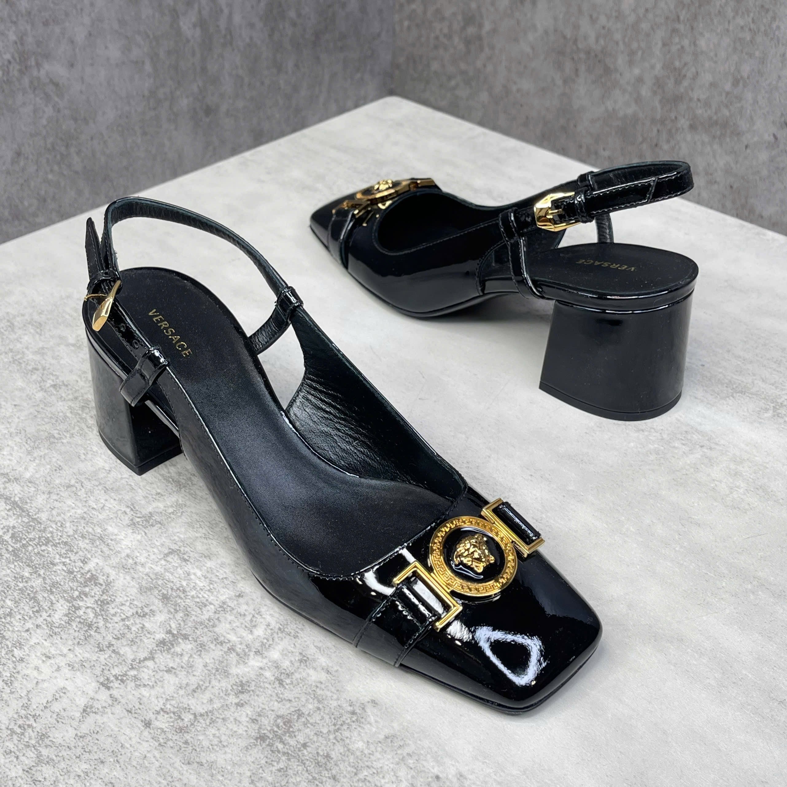 Giày cao gót Versace Medusa Slingback da bóng