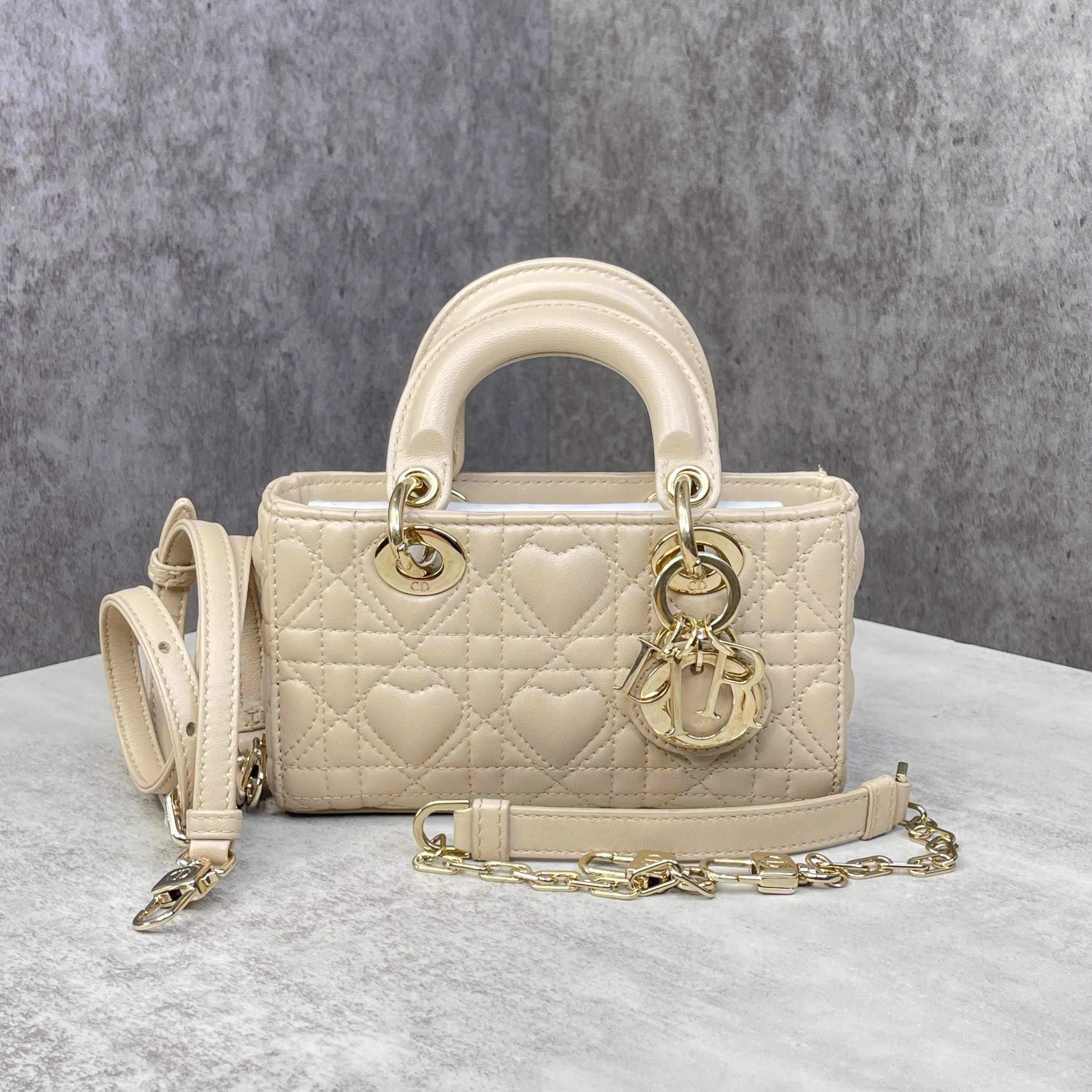 Dior Lady Dior Micro – Da cannage màu beige