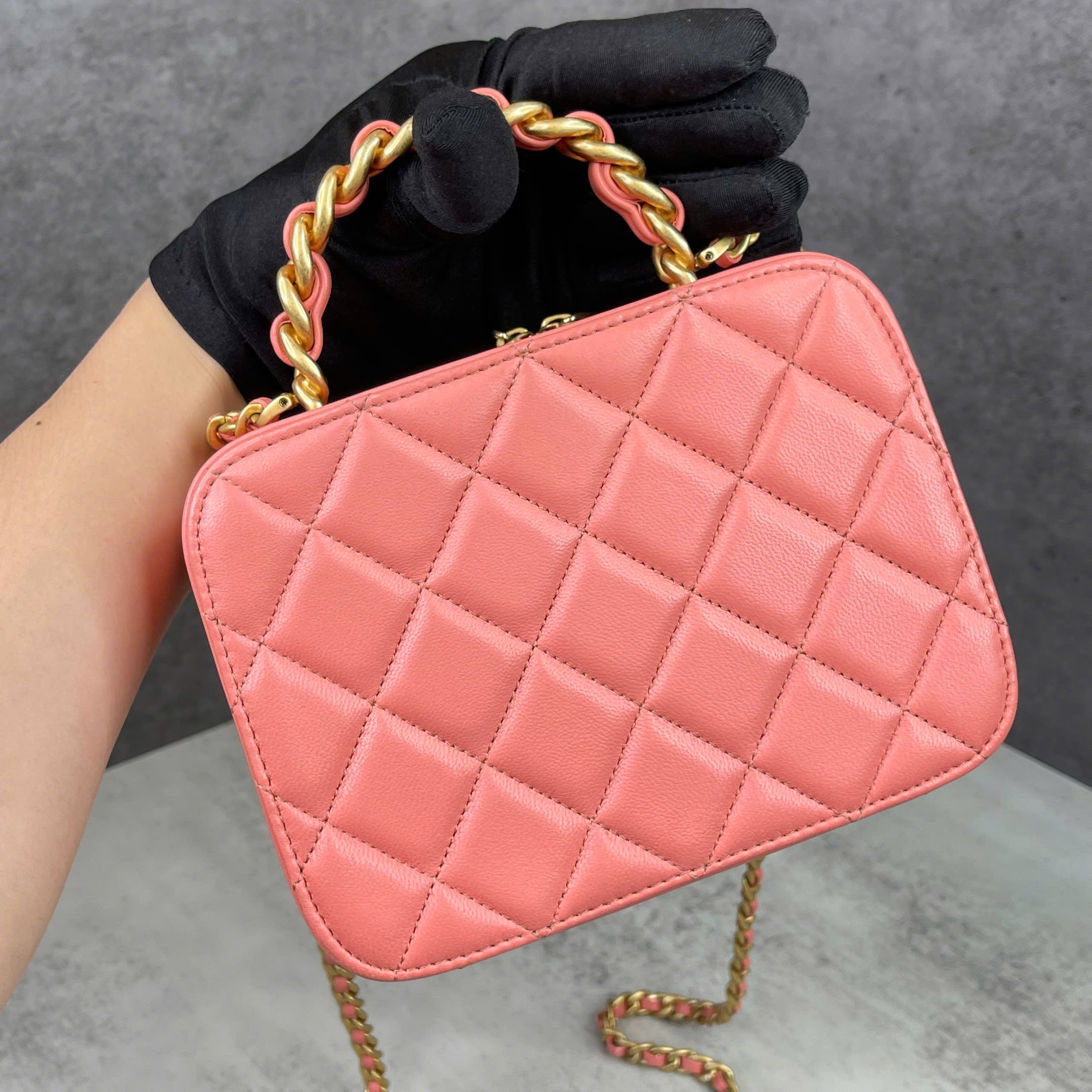 Chanel Vanity Case Quilted Coral