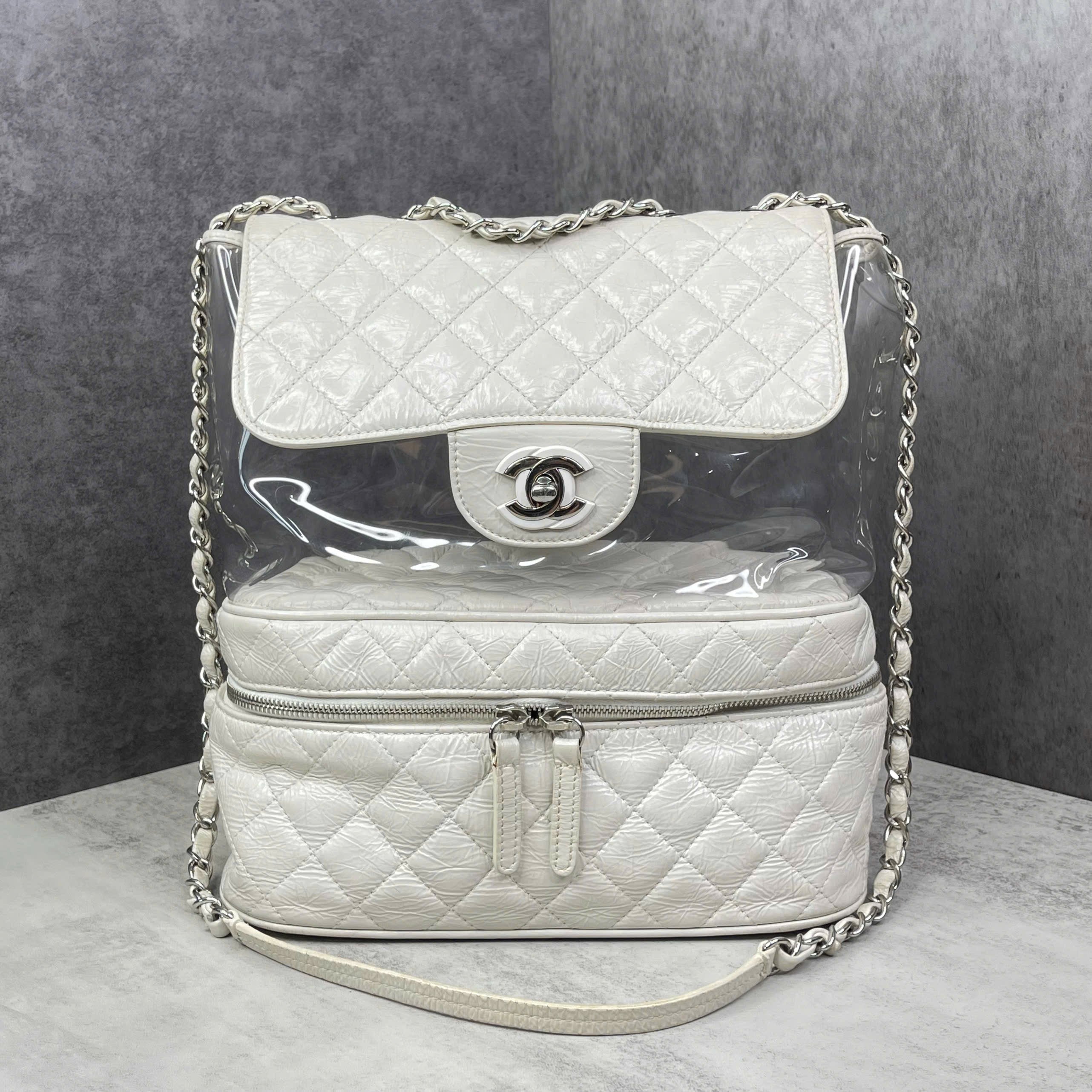 Balo Chanel Transparent Quilted màu trắng code 25