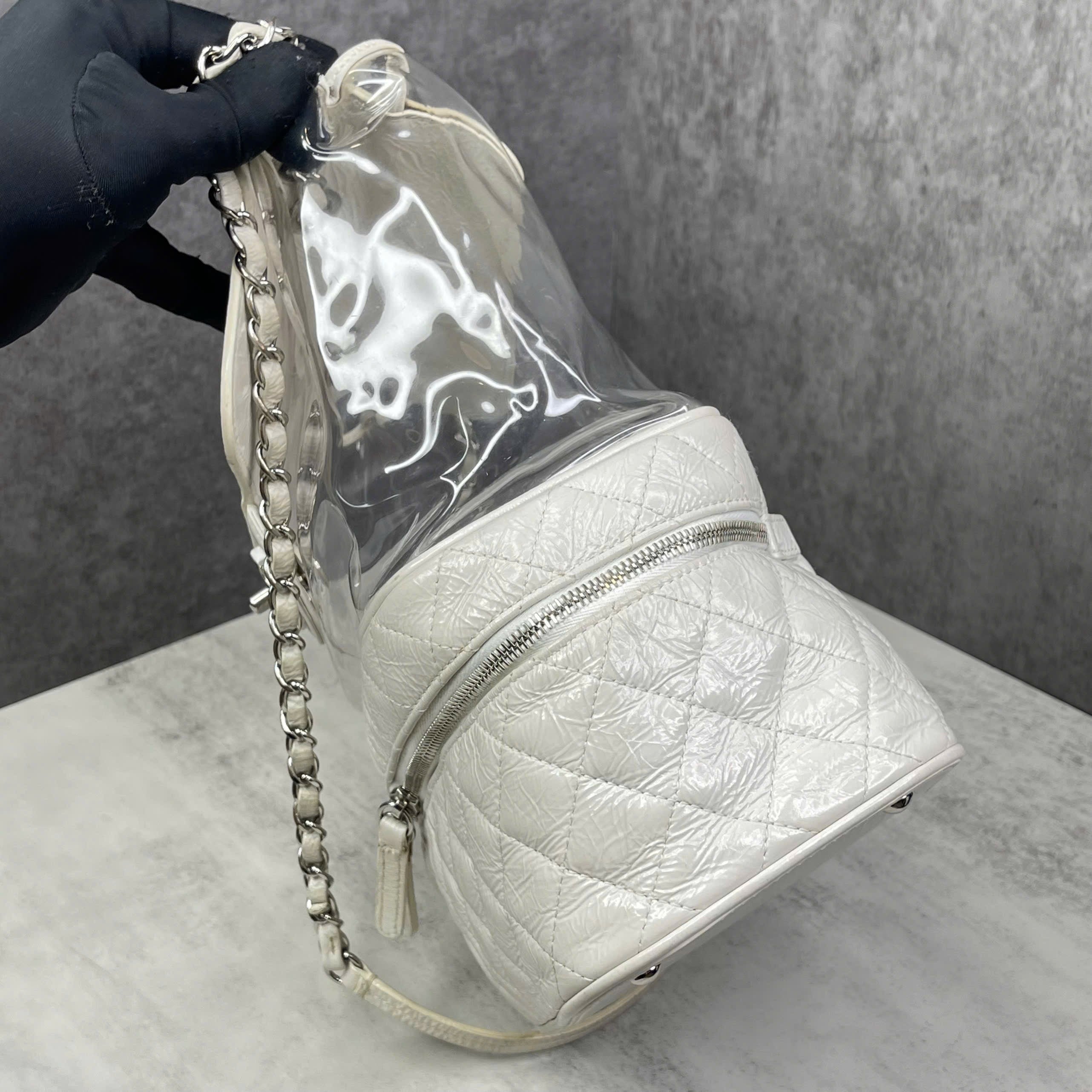Balo Chanel Transparent Quilted màu trắng code 25
