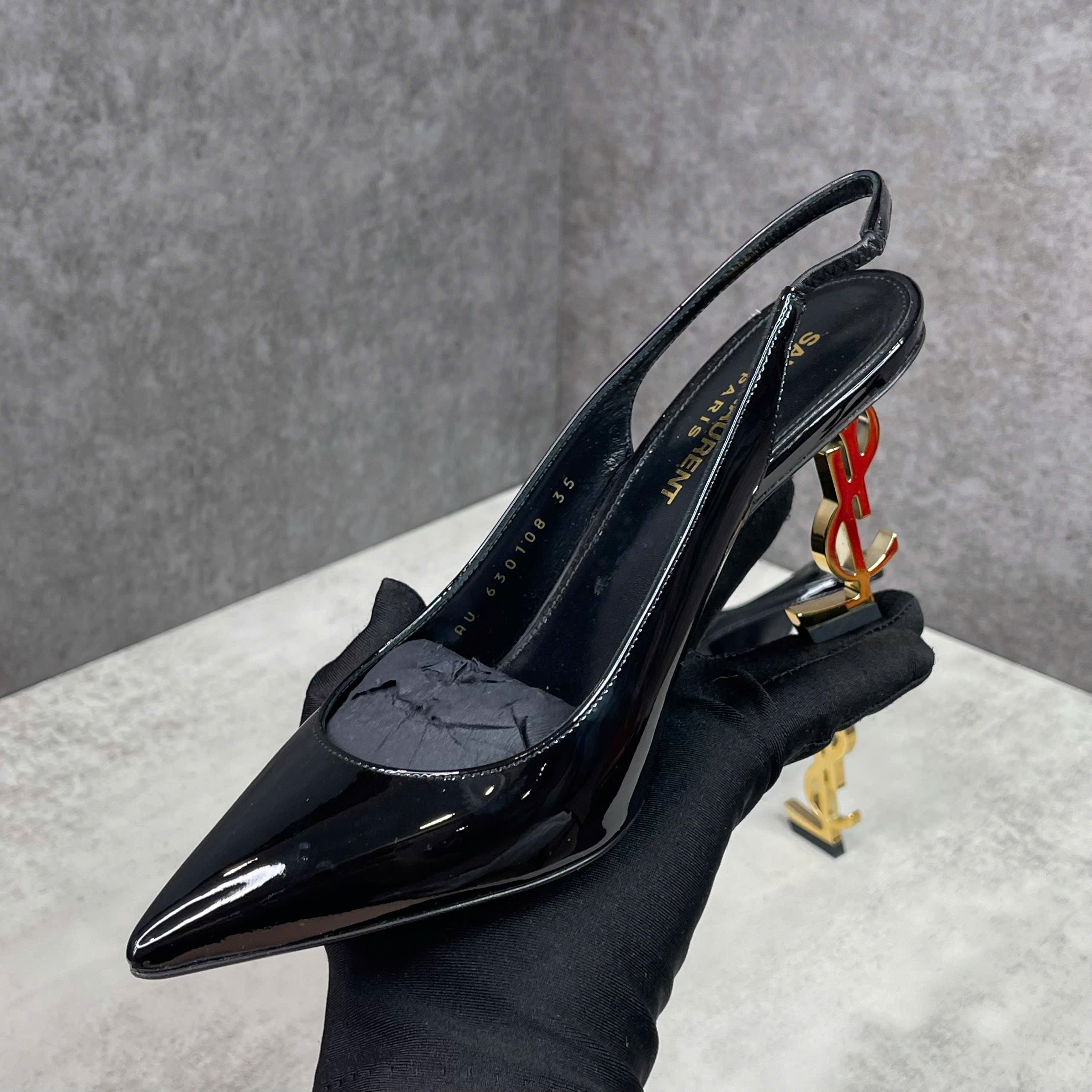Giày cao gót Saint Laurent Opyum Slingback Patent Leather size 35