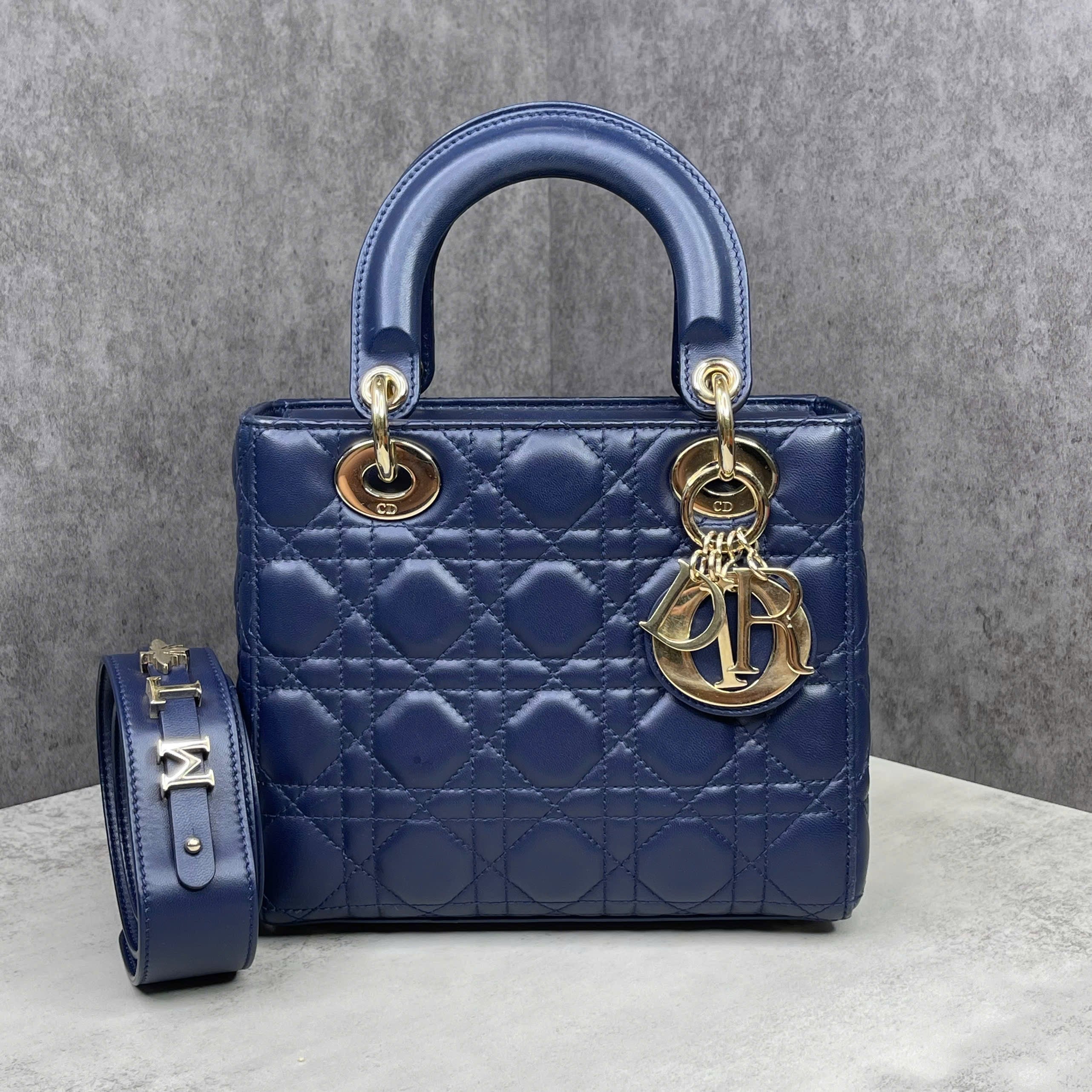 Dior Lady Dior Small da lambskin màu xanh navy