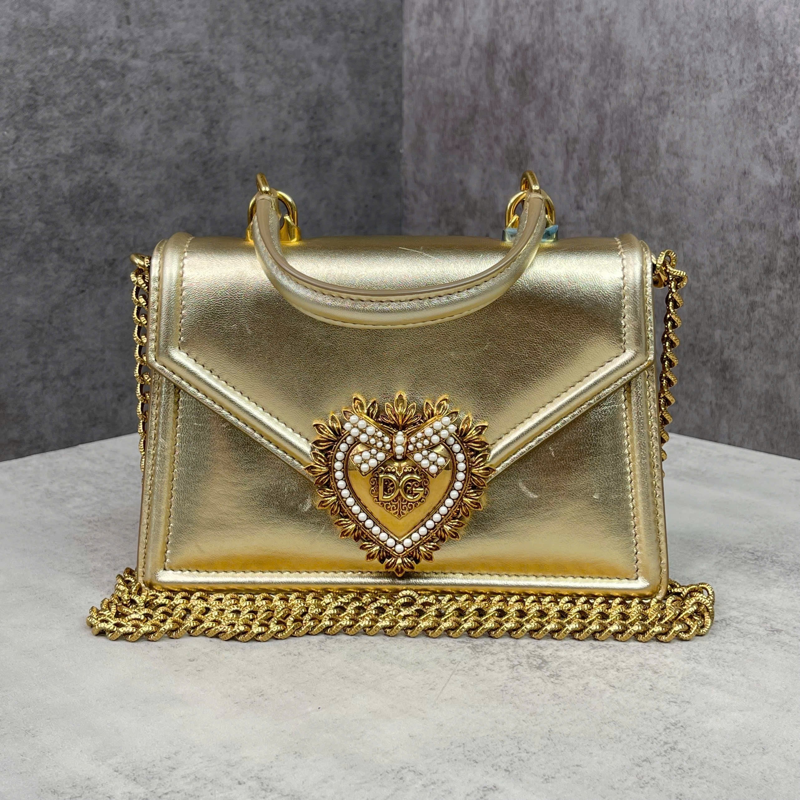 Dolce & Gabbana Devotion Metallic Leather Top Handle Bag Màu Gold