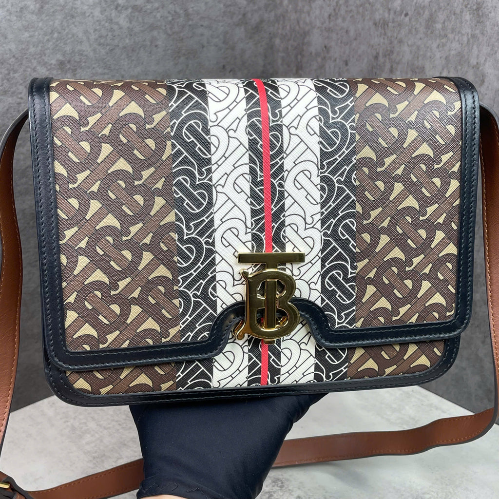 Burberry TB Monogram Stripe Shoulder Bag Màu Brown