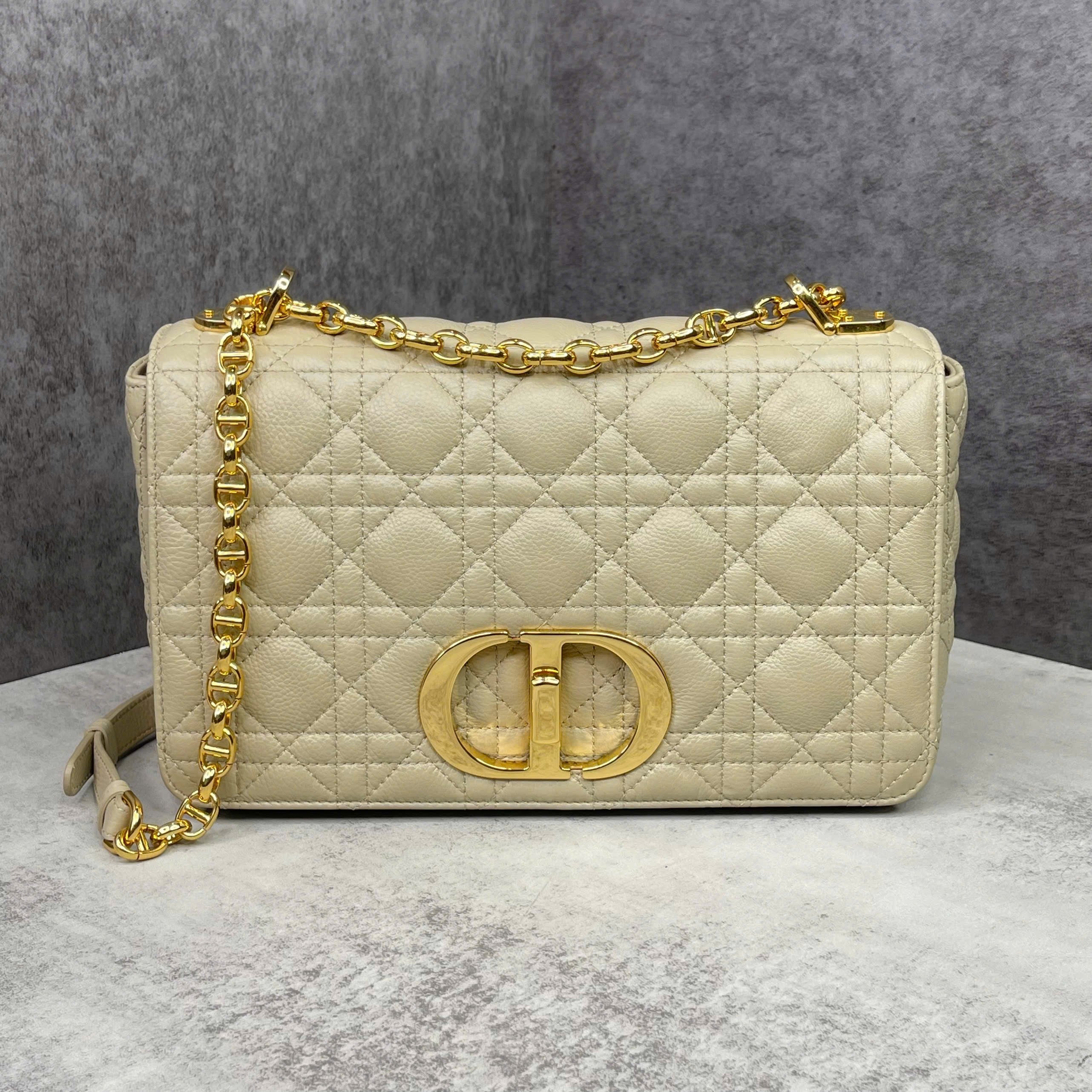 Dior Caro Small Cannage Leather Màu Beige – Khoá CD Vàng
