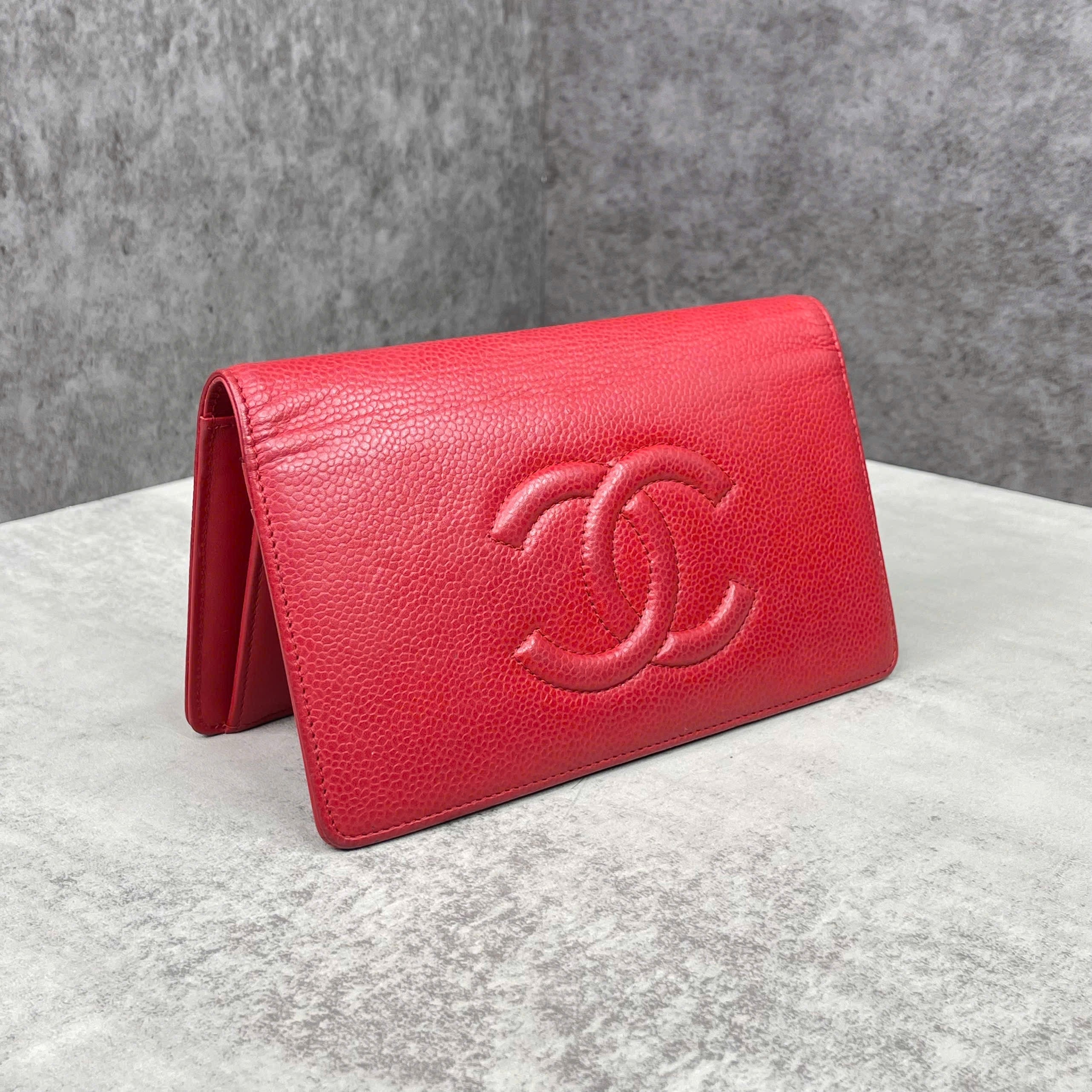 Chanel CC Caviar Leather Long Wallet Màu Đỏ