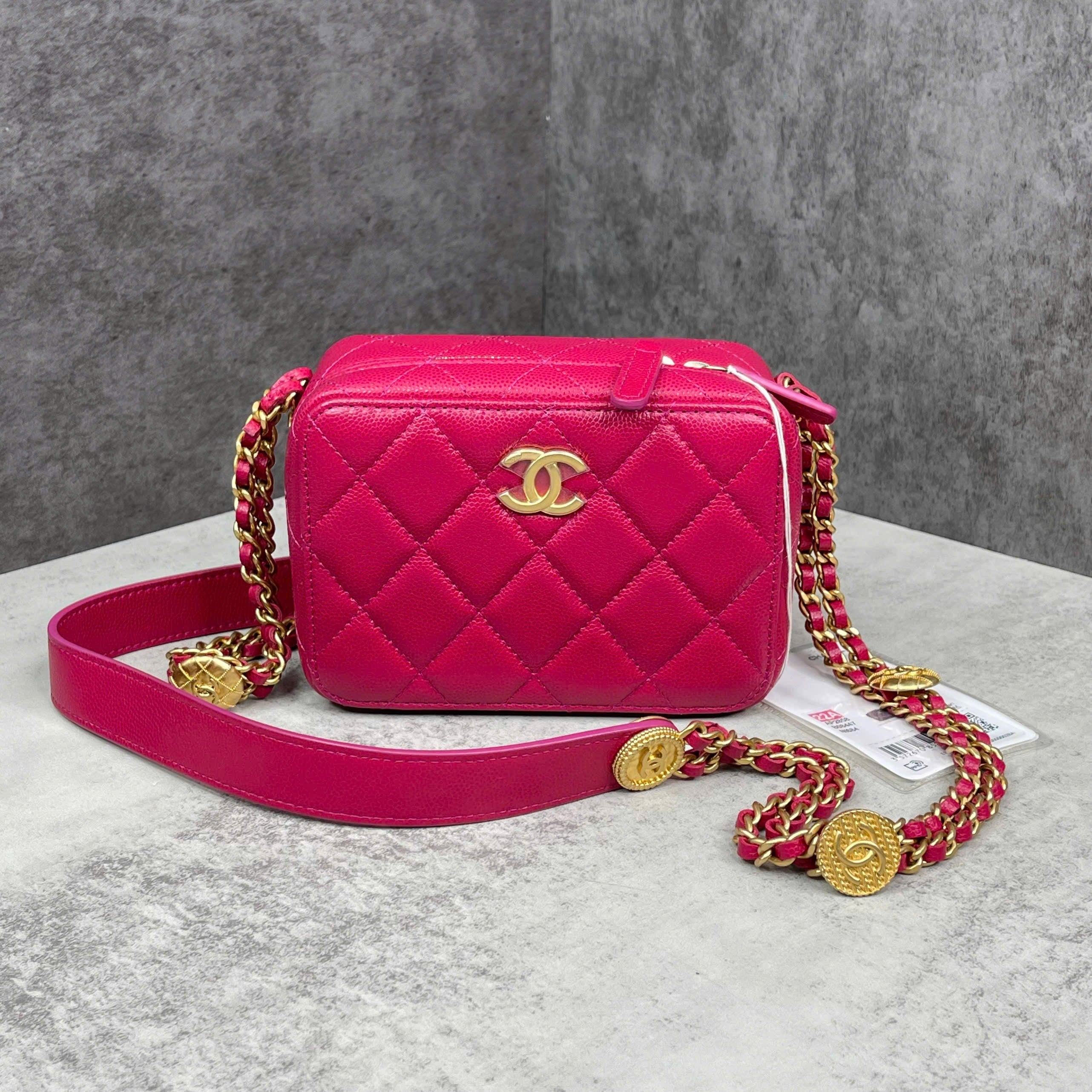 Chanel Camera Case Quilted Caviar Pink Gold Hardware Code Chip