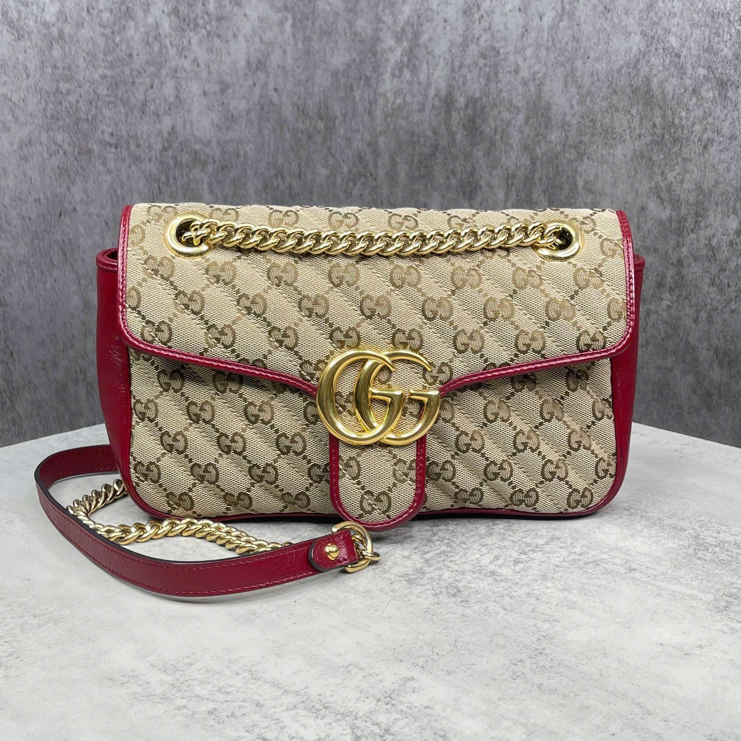 Gucci GG Marmont Small GG Canvas Shoulder Bag – Beige/Red