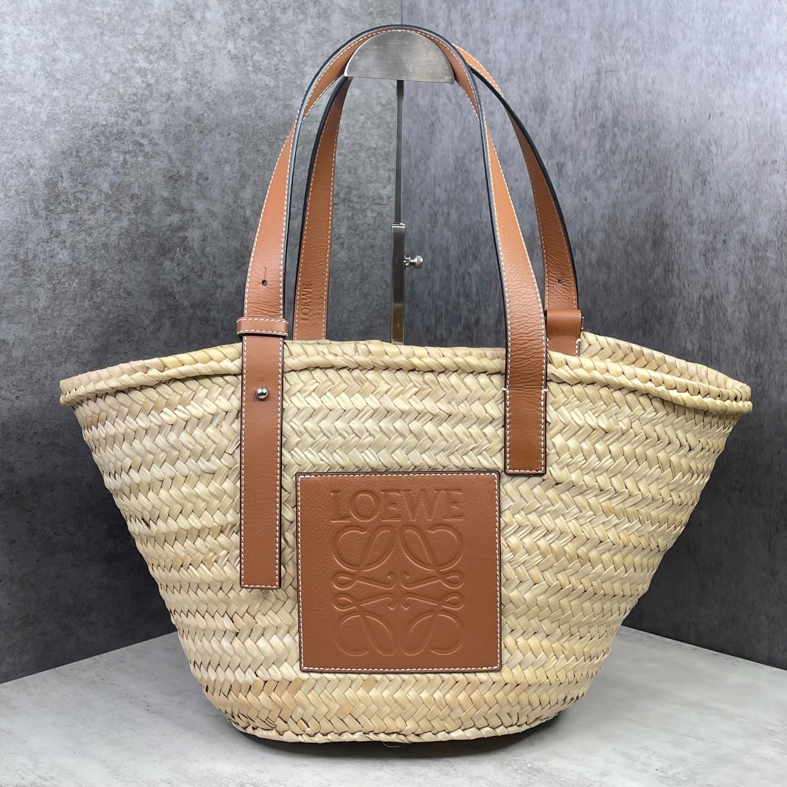 Loewe Basket Bag raffia phối da nâu Size M