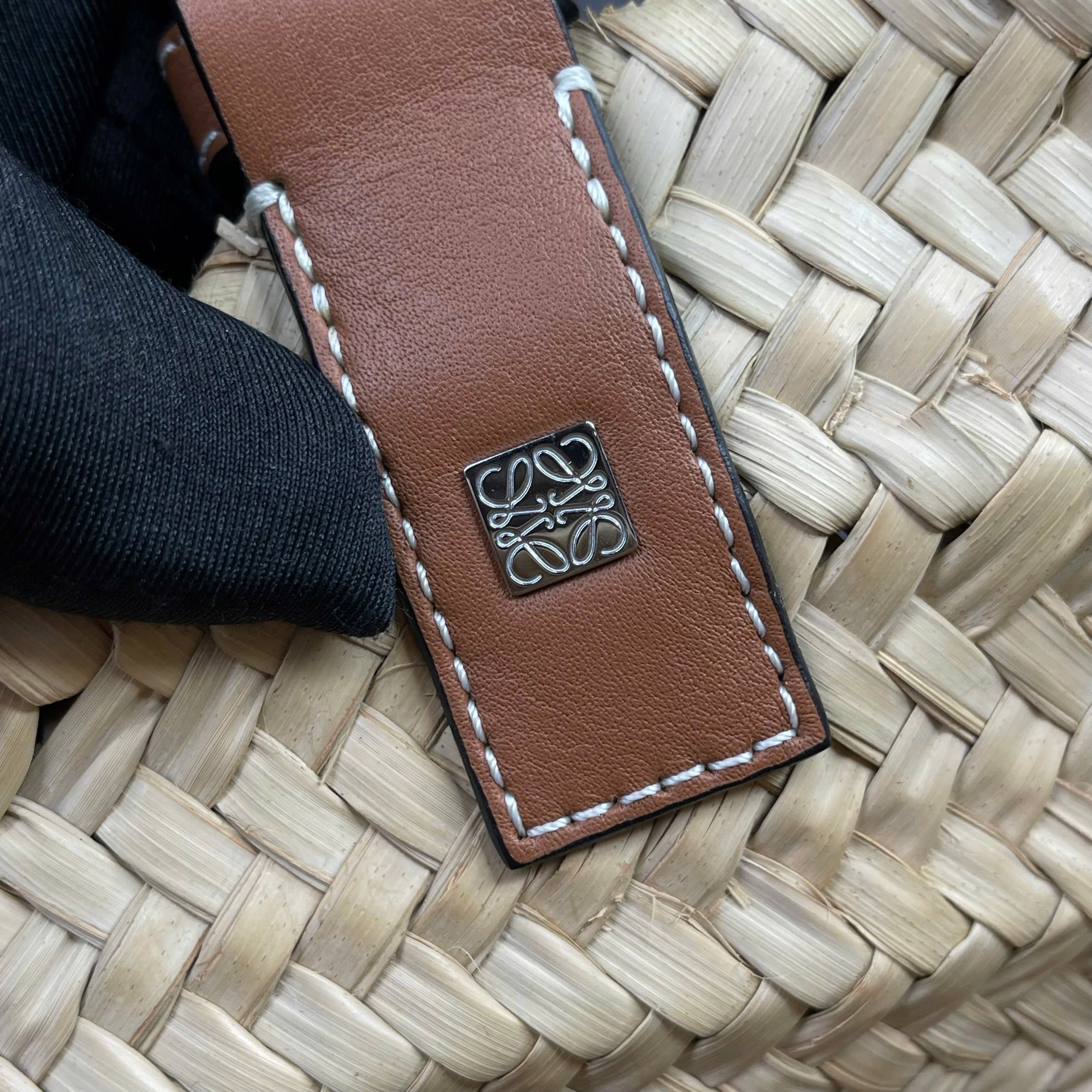 Loewe Basket Bag raffia phối da nâu Size M