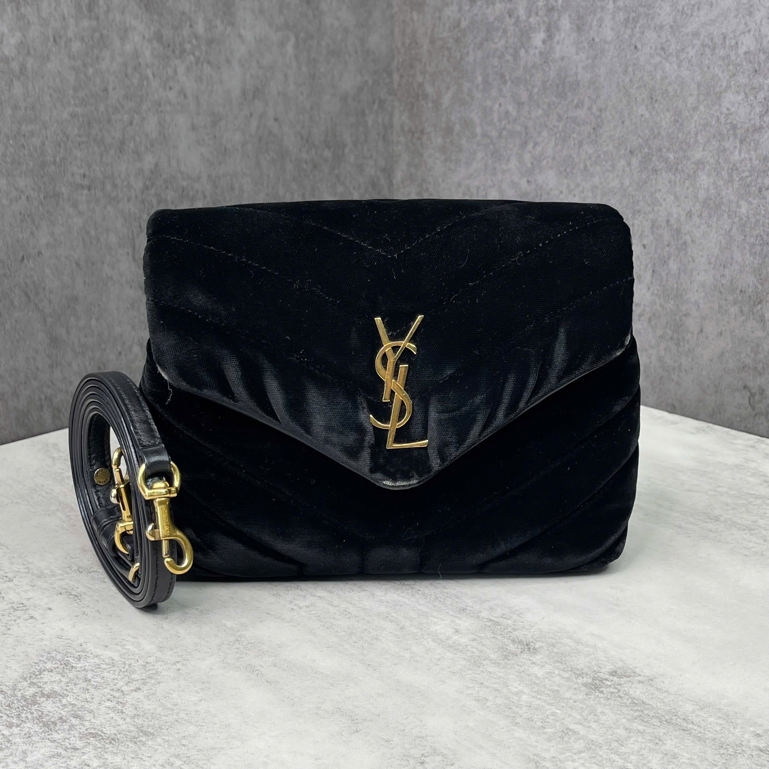 Saint Laurent Envelope Velvet Shoulder Bag Black