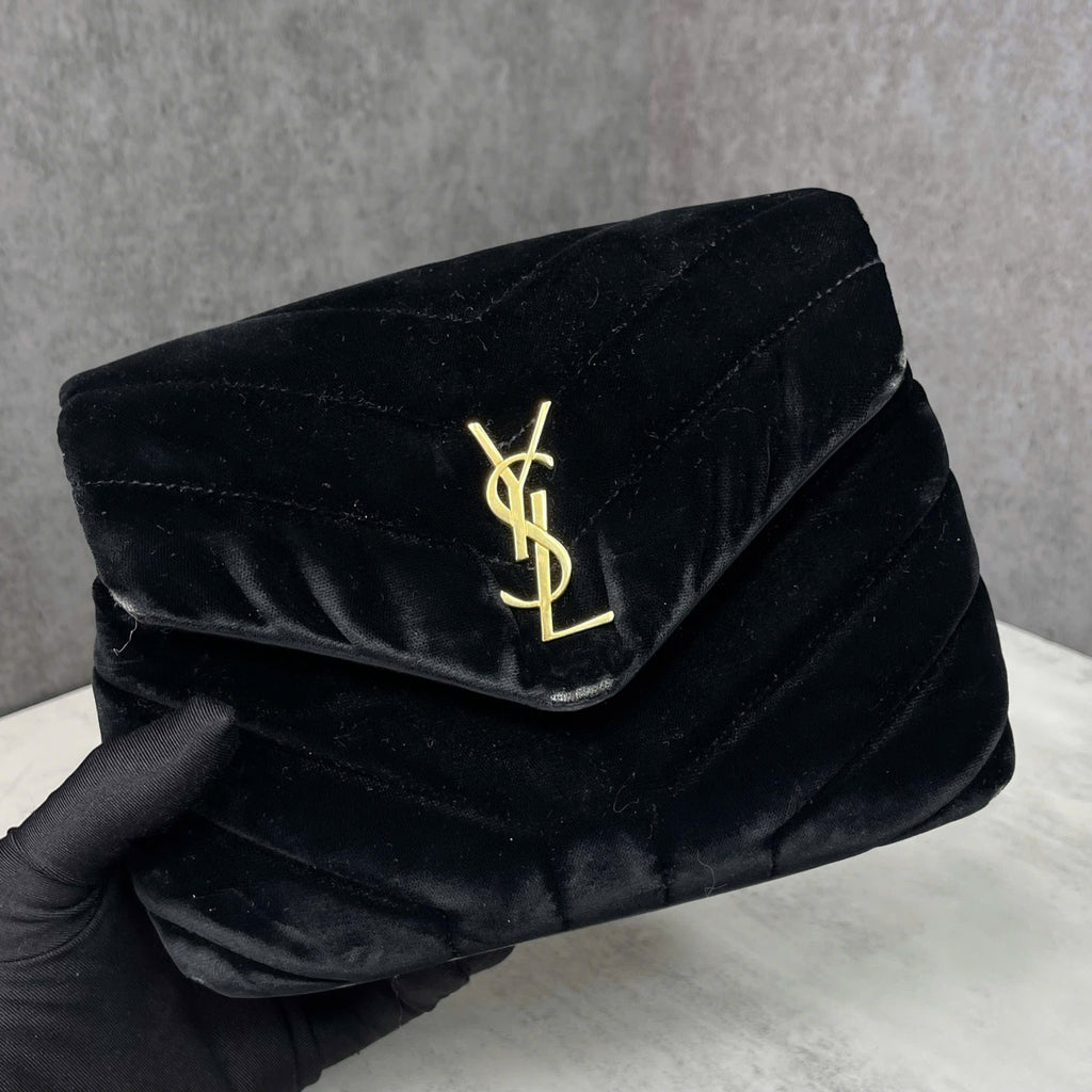 Saint Laurent Envelope Velvet Shoulder Bag Black