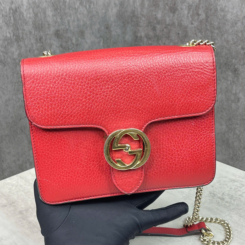 Gucci GG Marmont Small Shoulder Bag da calfskin màu đỏ