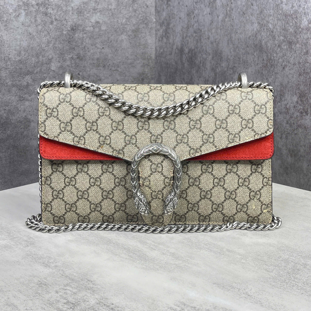 Gucci Dionysus GG Supreme Small phối da đỏ