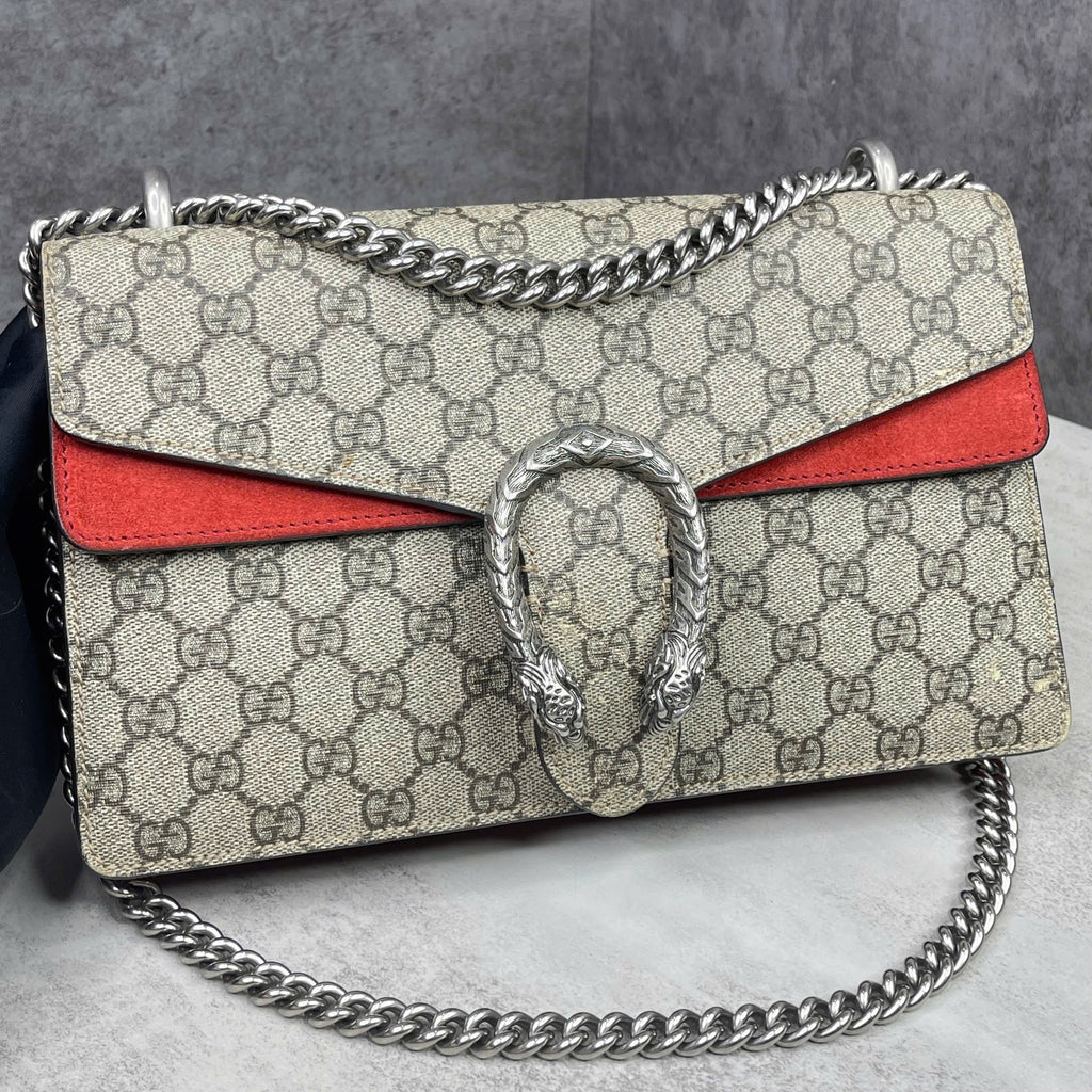 Gucci Dionysus GG Supreme Small phối da đỏ