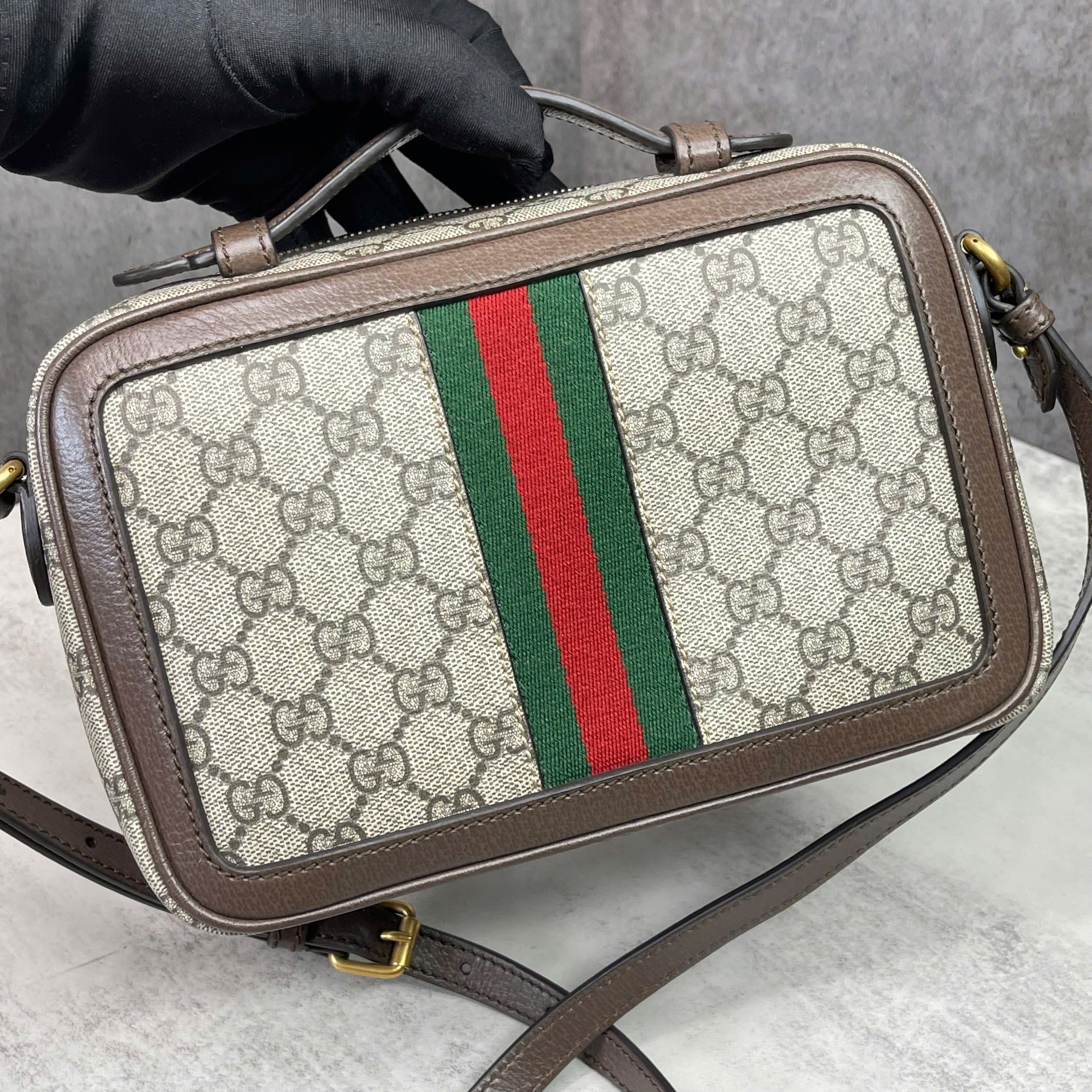 Gucci Ophidia GG Supreme túi đeo chéo phối sọc Web