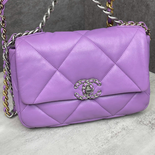 Chanel 19 Flap Bag Medium Code Chip da tím pastel